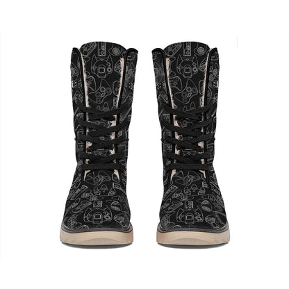Black And White Video Game Pattern Print Winter Boots