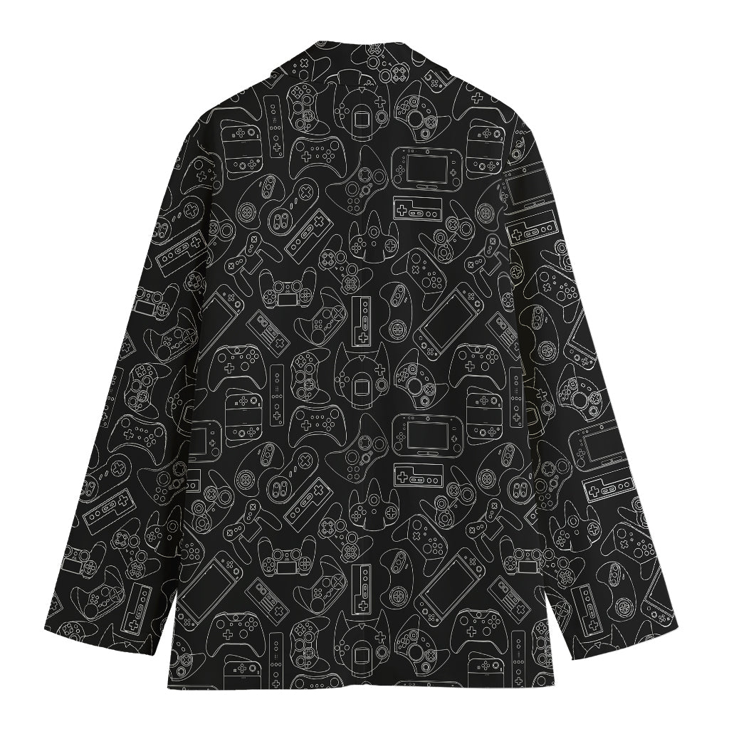 Black And White Video Game Pattern Print Women's Cotton Blazer