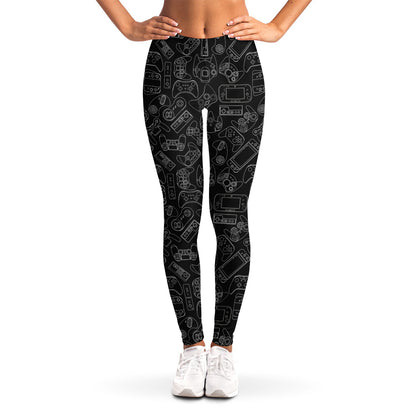 Black And White Video Game Pattern Print Women's Leggings