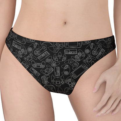 Black And White Video Game Pattern Print Women's Thong