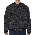Black And White Video Game Pattern Print Zip Sleeve Bomber Jacket