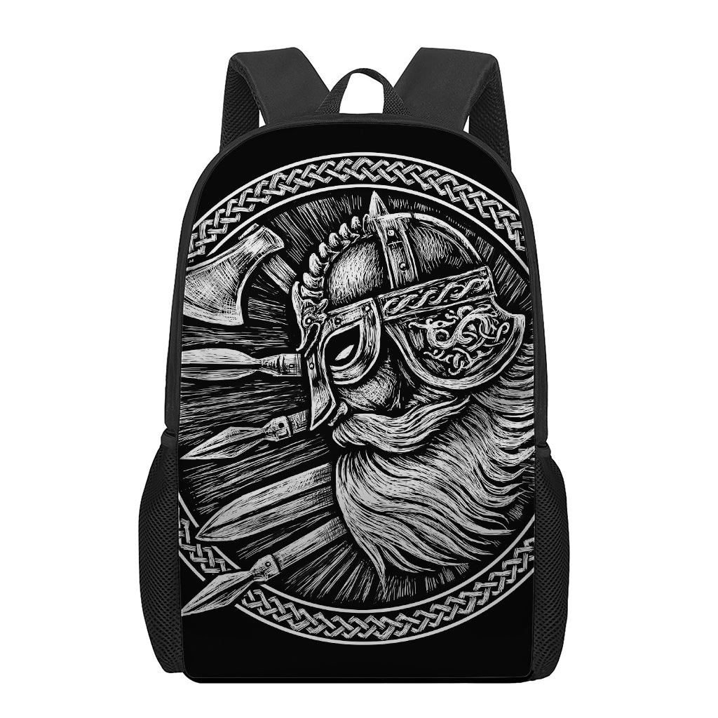 Black And White Viking God Odin Print 17 Inch Backpack