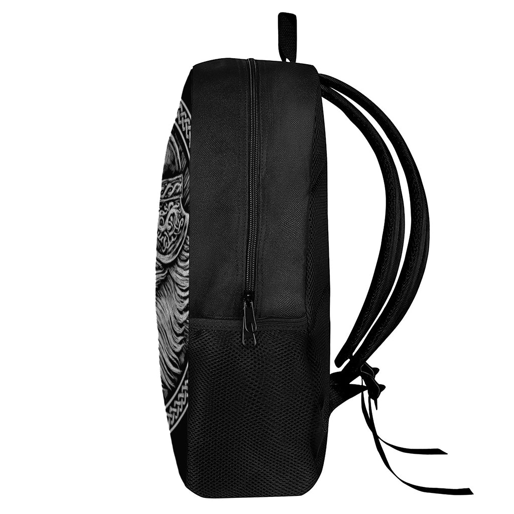 Black And White Viking God Odin Print 17 Inch Backpack