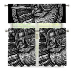 Black And White Viking God Odin Print 3 Piece Kitchen Curtains
