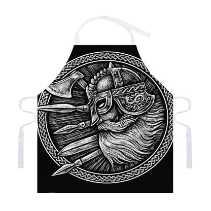 Black And White Viking God Odin Print Adjustable Apron