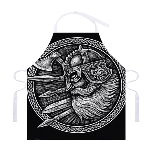 Black And White Viking God Odin Print Adjustable Apron