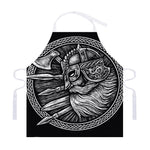 Black And White Viking God Odin Print Adjustable Apron