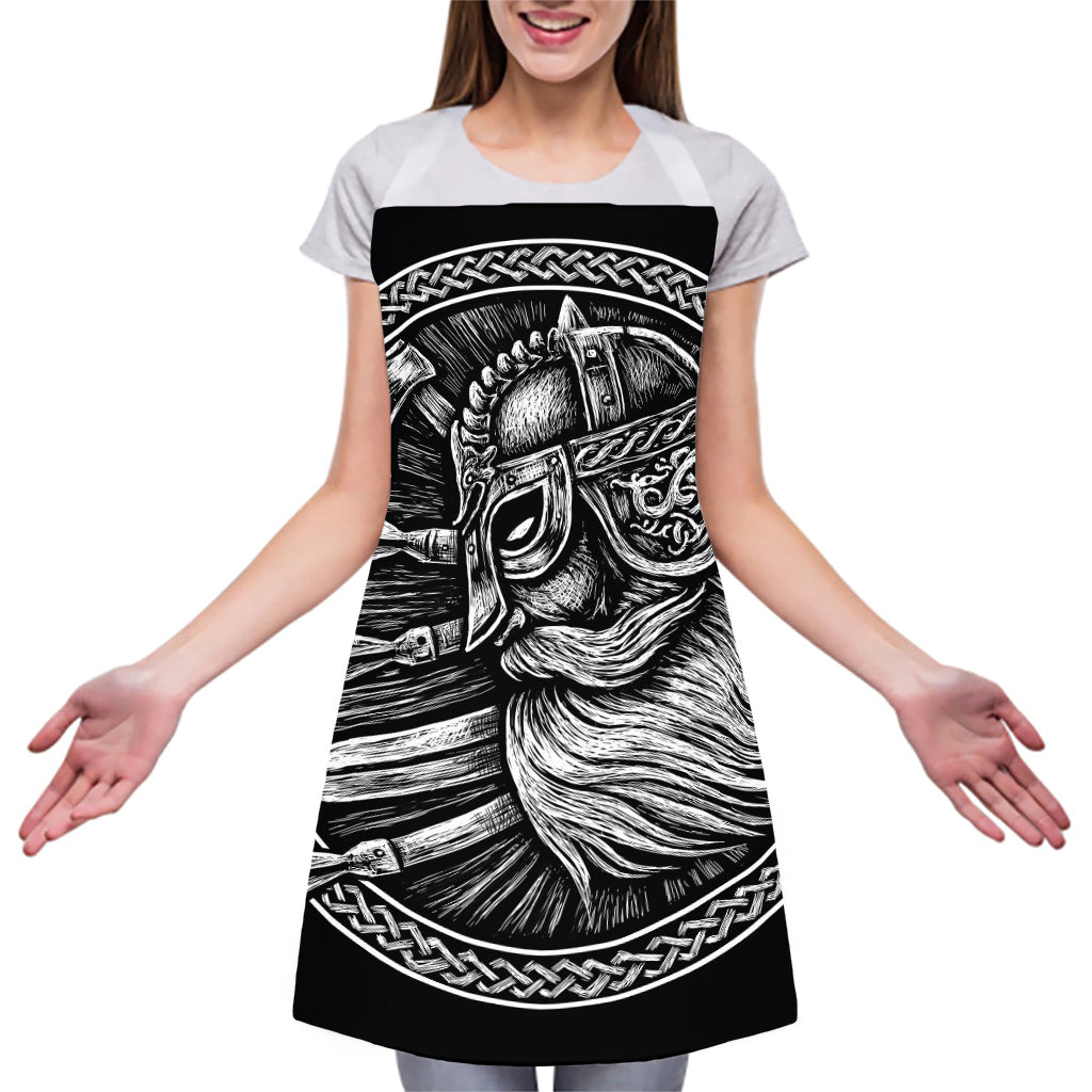 Black And White Viking God Odin Print Adjustable Apron