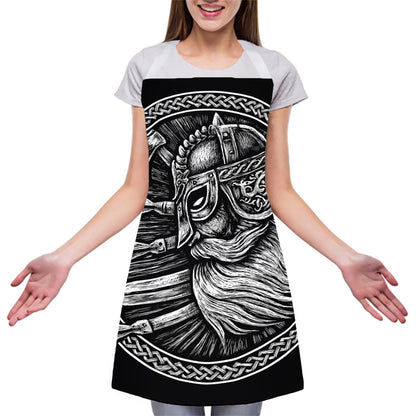 Black And White Viking God Odin Print Adjustable Apron