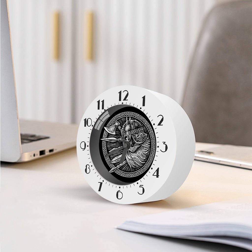 Black And White Viking God Odin Print Alarm Clock