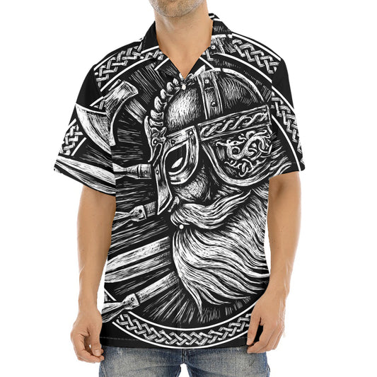 Black And White Viking God Odin Print Aloha Shirt
