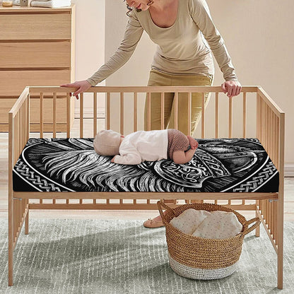 Black And White Viking God Odin Print Baby Crib Sheet