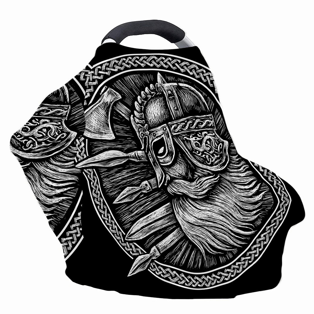 Black And White Viking God Odin Print Baby Seat Cover