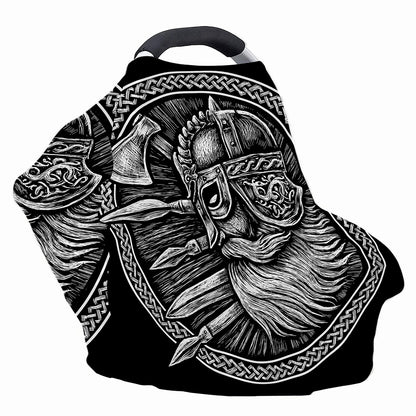 Black And White Viking God Odin Print Baby Seat Cover