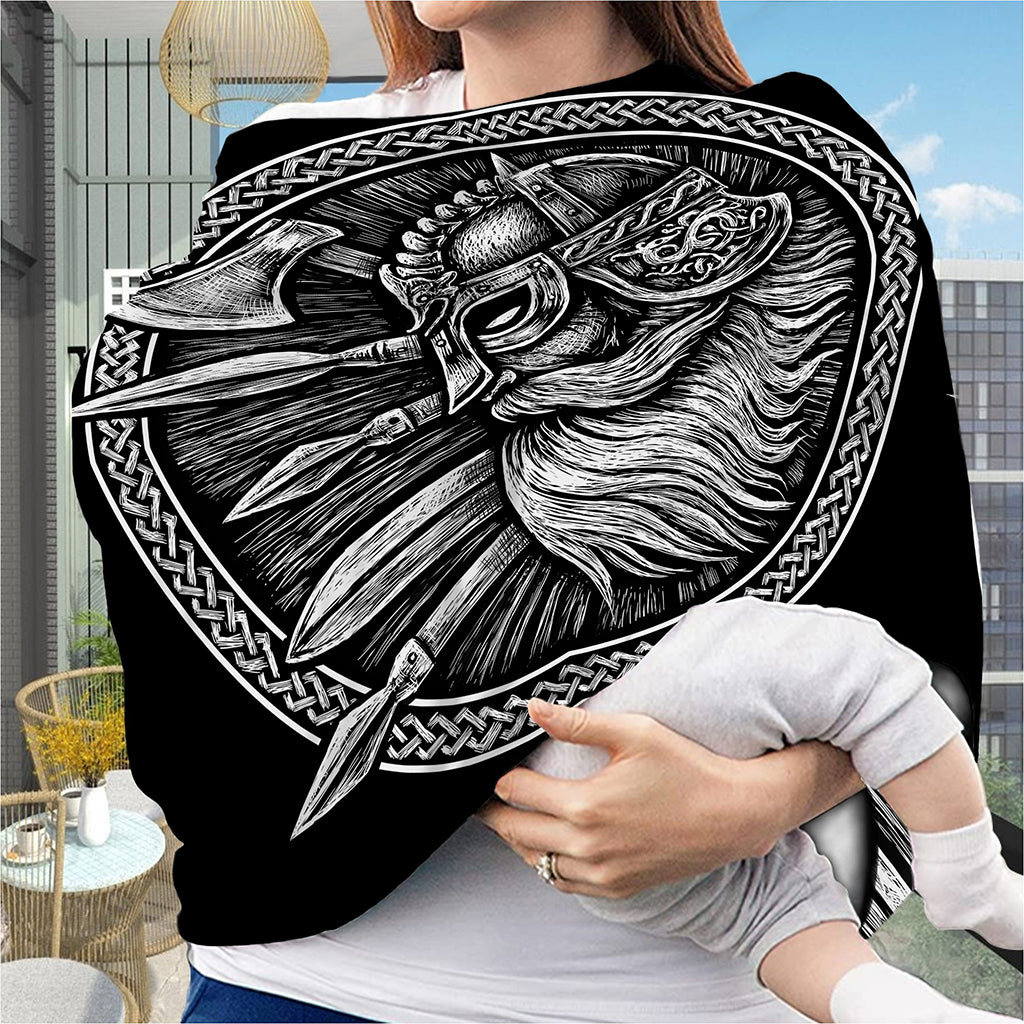 Black And White Viking God Odin Print Baby Seat Cover