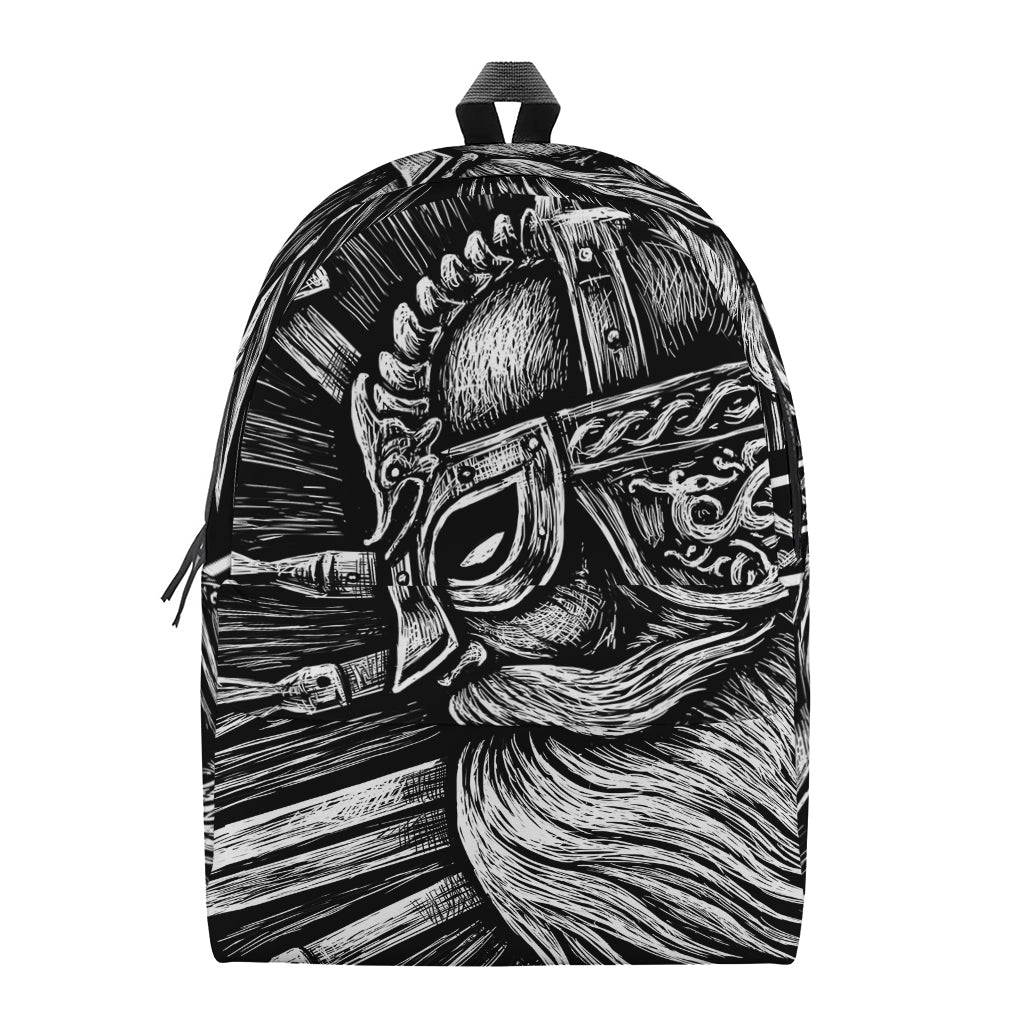 Black And White Viking God Odin Print Backpack
