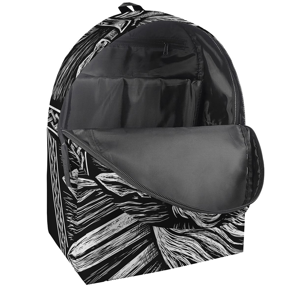 Black And White Viking God Odin Print Backpack