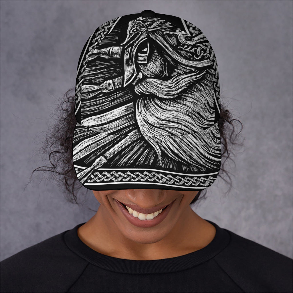 Black And White Viking God Odin Print Baseball Cap