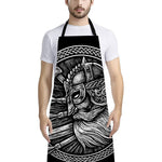 Black And White Viking God Odin Print Bib Apron With Pocket