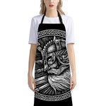 Black And White Viking God Odin Print Bib Apron With Pocket