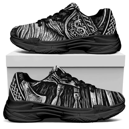Black And White Viking God Odin Print Black Chunky Shoes