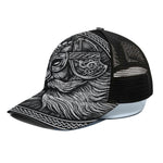 Black And White Viking God Odin Print Black Mesh Trucker Cap