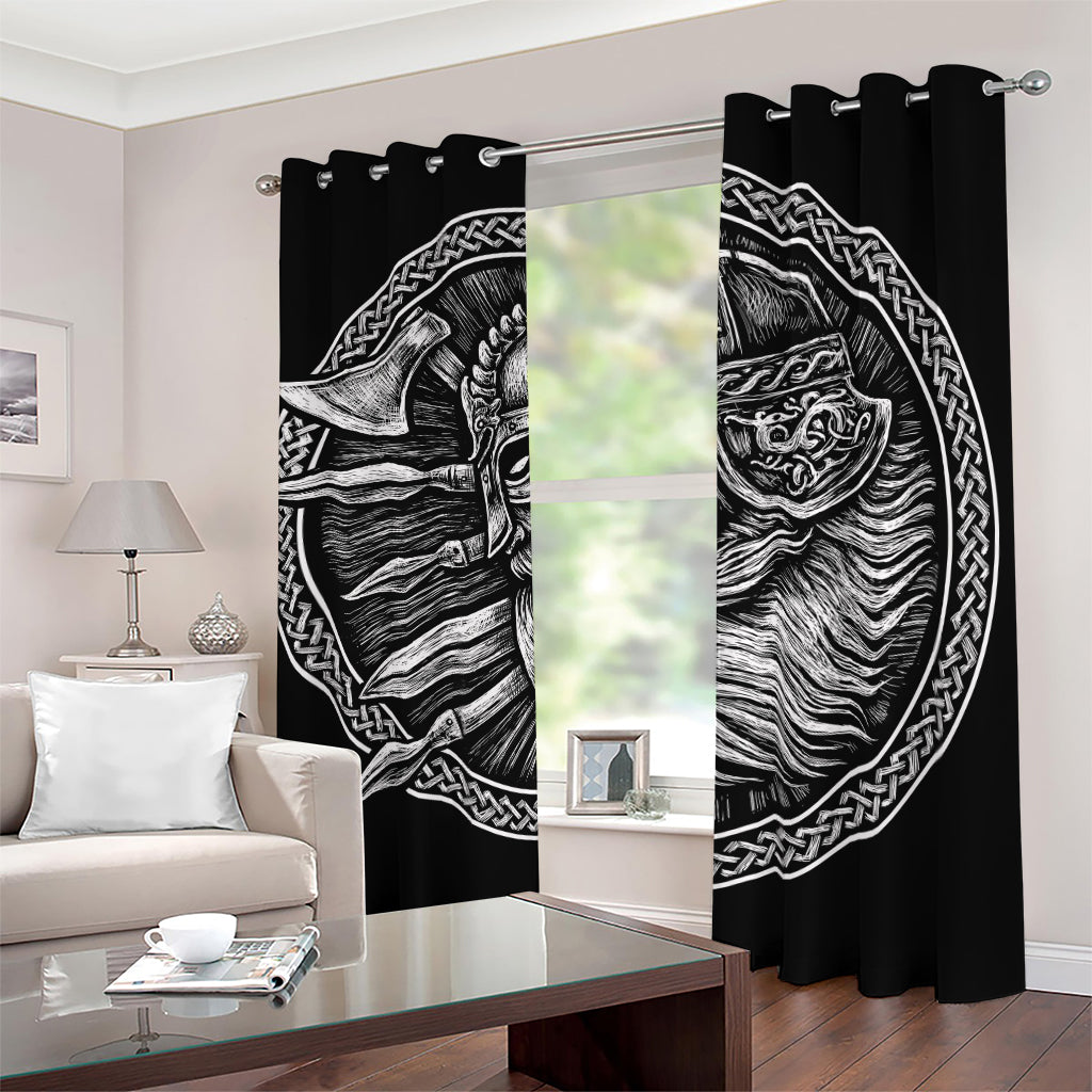 Black And White Viking God Odin Print Blackout Grommet Curtains