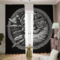 Black And White Viking God Odin Print Dimout Pencil Pleat Curtains
