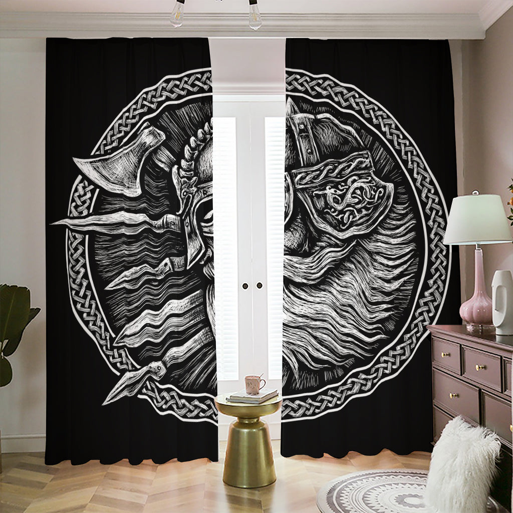 Black And White Viking God Odin Print Blackout Pencil Pleat Curtains
