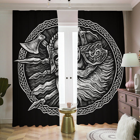 Black And White Viking God Odin Print Blackout Pencil Pleat Curtains