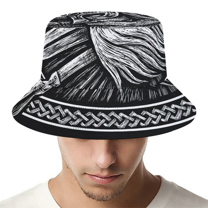 Black And White Viking God Odin Print Bucket Hat
