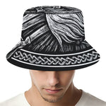 Black And White Viking God Odin Print Bucket Hat