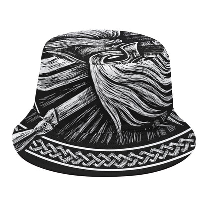 Black And White Viking God Odin Print Bucket Hat