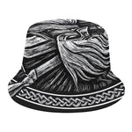 Black And White Viking God Odin Print Bucket Hat