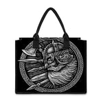 Black And White Viking God Odin Print Canvas Tote Bag