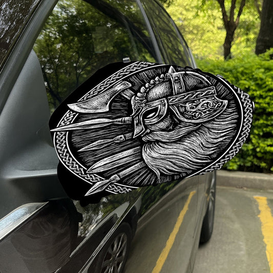 Black And White Viking God Odin Print Car Side Mirror Covers