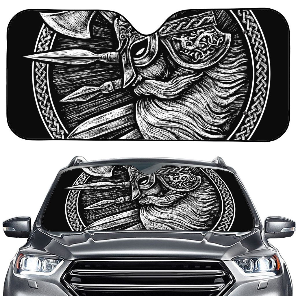 Black And White Viking God Odin Print Car Windshield Sun Shade