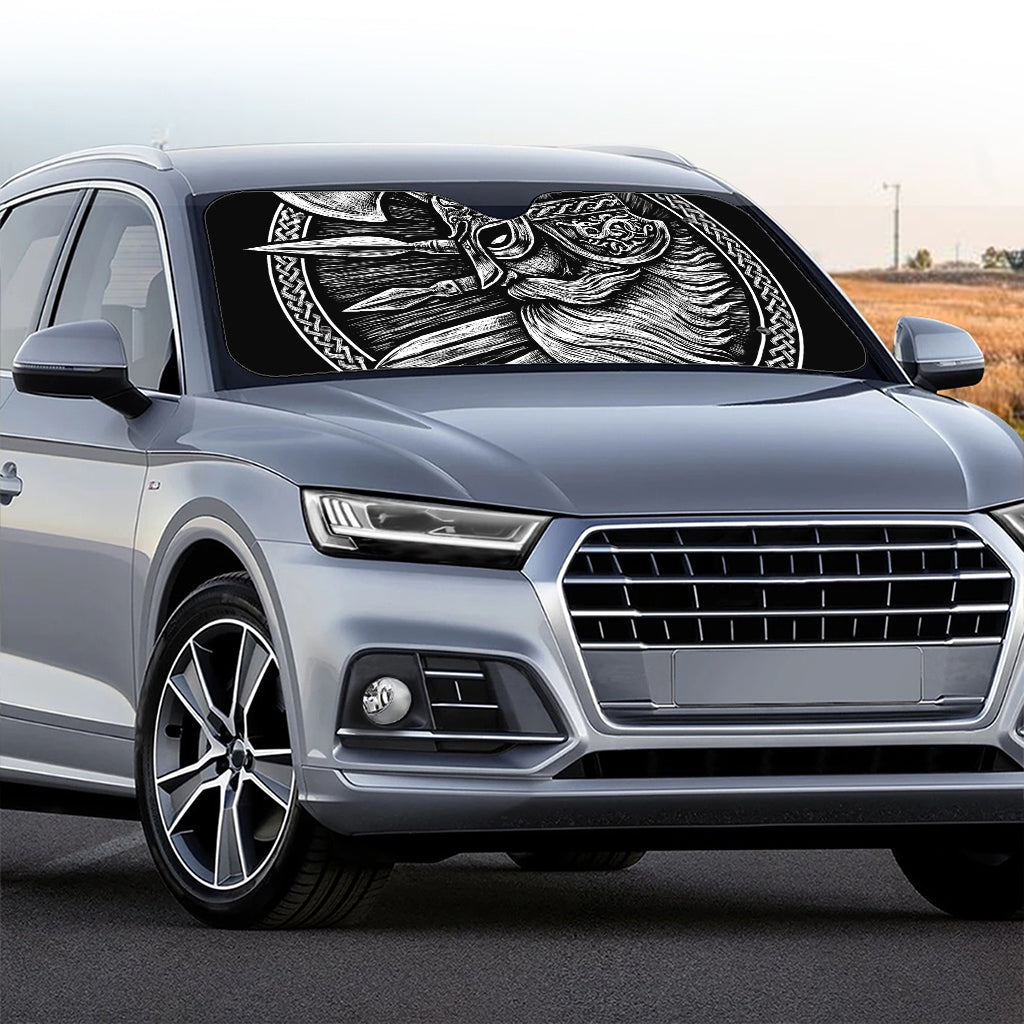 Black And White Viking God Odin Print Car Windshield Sun Shade