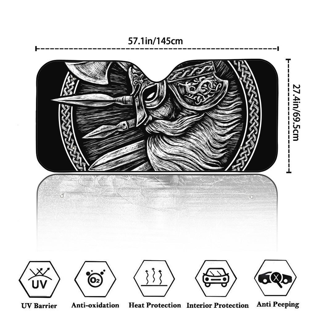 Black And White Viking God Odin Print Car Windshield Sun Shade