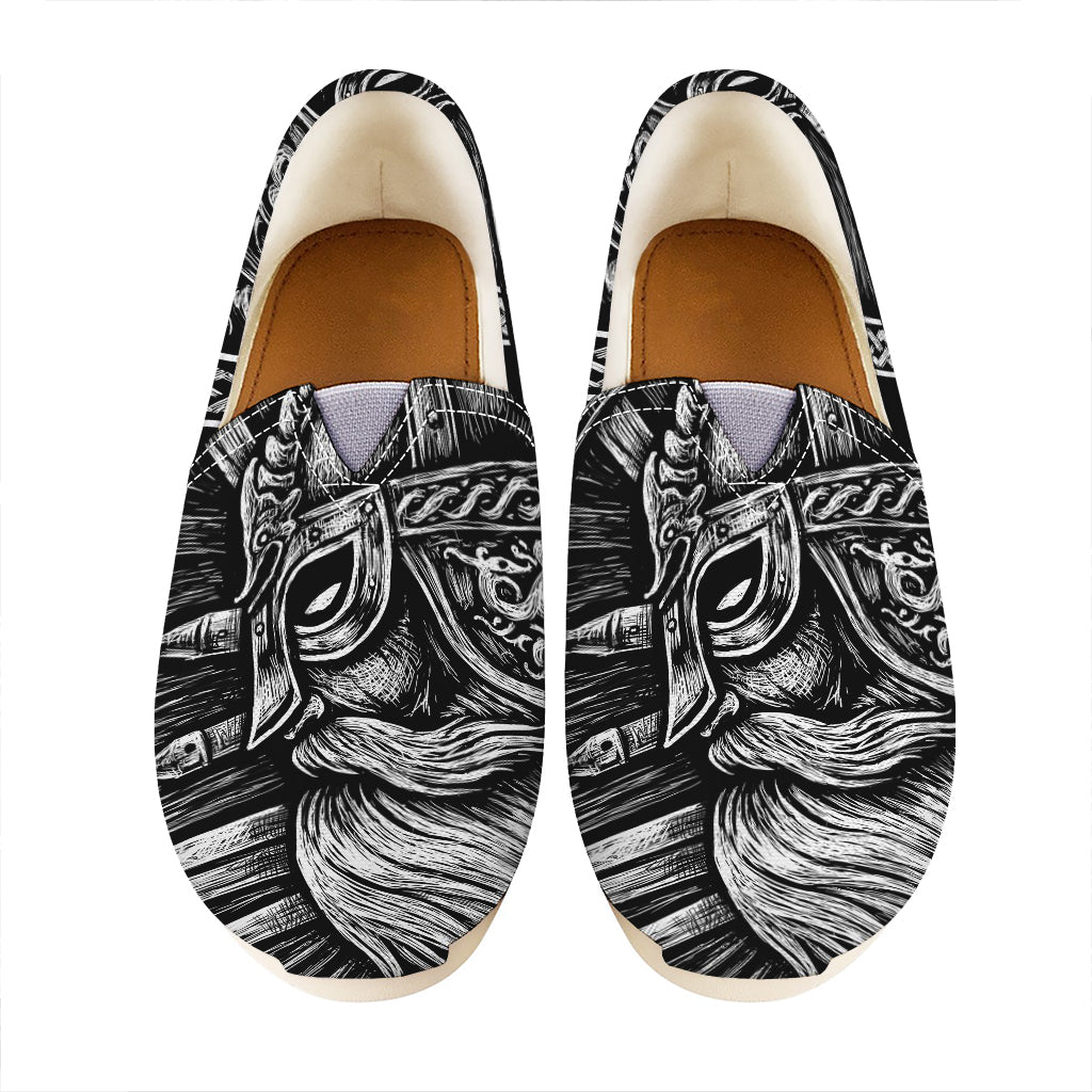 Black And White Viking God Odin Print Casual Shoes