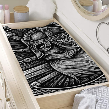Black And White Viking God Odin Print Changing Pad Cover