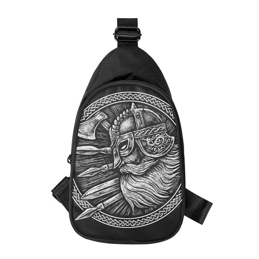 Black And White Viking God Odin Print Chest Bag