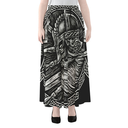 Black And White Viking God Odin Print Chiffon Maxi Skirt