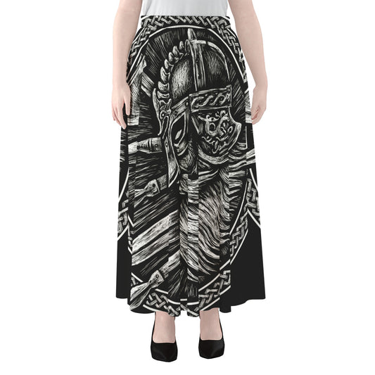 Black And White Viking God Odin Print Chiffon Maxi Skirt