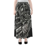 Black And White Viking God Odin Print Chiffon Maxi Skirt