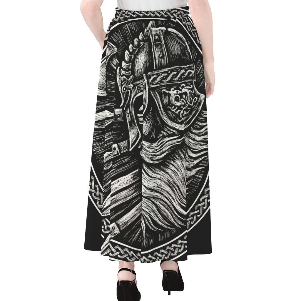 Black And White Viking God Odin Print Chiffon Maxi Skirt
