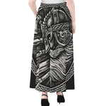 Black And White Viking God Odin Print Chiffon Maxi Skirt