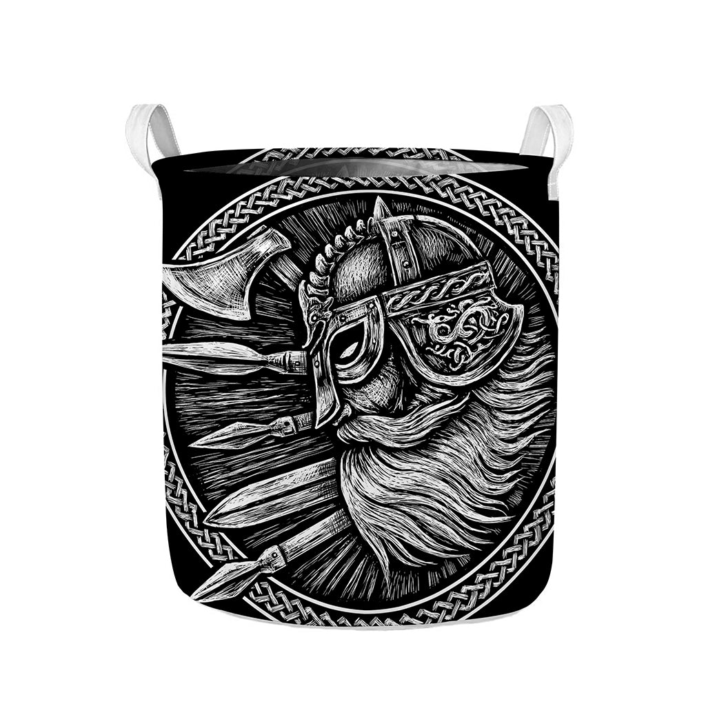 Black And White Viking God Odin Print Collapsible Laundry Basket