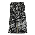 Black And White Viking God Odin Print Cotton Front Slit Maxi Skirt