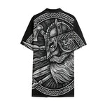Black And White Viking God Odin Print Cotton Hawaiian Shirt